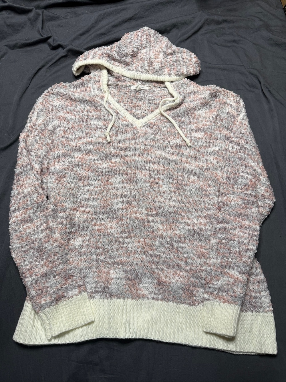 Maurices Pink and Cream Hooded Pullover Sweater